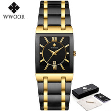 Load image into Gallery viewer, New  Fashion Watches WWOOR Luxury Square Blue Men&#39;s Wristwatch Stainless Steel Waterproof Quartz Clock Male
