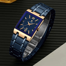 Load image into Gallery viewer, New  Fashion Watches WWOOR Luxury Square Blue Men&#39;s Wristwatch Stainless Steel Waterproof Quartz Clock Male
