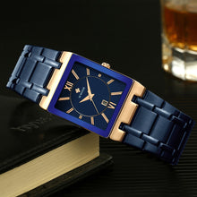 Load image into Gallery viewer, New  Fashion Watches WWOOR Luxury Square Blue Men&#39;s Wristwatch Stainless Steel Waterproof Quartz Clock Male
