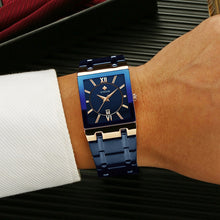 Load image into Gallery viewer, New  Fashion Watches WWOOR Luxury Square Blue Men&#39;s Wristwatch Stainless Steel Waterproof Quartz Clock Male
