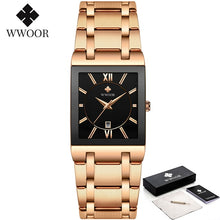 Load image into Gallery viewer, New  Fashion Watches WWOOR Luxury Square Blue Men&#39;s Wristwatch Stainless Steel Waterproof Quartz Clock Male
