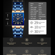 Load image into Gallery viewer, New  Fashion Watches WWOOR Luxury Square Blue Men&#39;s Wristwatch Stainless Steel Waterproof Quartz Clock Male
