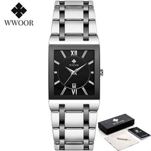 Load image into Gallery viewer, New  Fashion Watches WWOOR Luxury Square Blue Men&#39;s Wristwatch Stainless Steel Waterproof Quartz Clock Male
