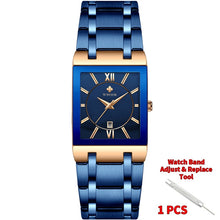 Load image into Gallery viewer, New  Fashion Watches WWOOR Luxury Square Blue Men&#39;s Wristwatch Stainless Steel Waterproof Quartz Clock Male
