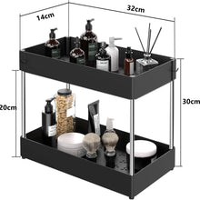 Load image into Gallery viewer, 2 Tier Under Sink Organizer Sliding Cabinet Basket Organizer Storage Rack with Hooks Hanging Cup Bathroom Kitchen Organizer
