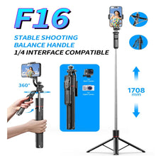 Load image into Gallery viewer, MEUYAG Selfie Stick Tripod with 1708mm Long Monopod Fill Light, Bluetooth Remote, 360° Rotation, 1/4 Interface, for mobile phone
