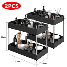 Load image into Gallery viewer, 2 Tier Under Sink Organizer Sliding Cabinet Basket Organizer Storage Rack with Hooks Hanging Cup Bathroom Kitchen Organizer
