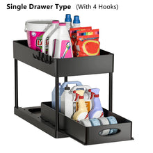 Load image into Gallery viewer, 2 Tier Under Sink Organizer Sliding Cabinet Basket Organizer Storage Rack with Hooks Hanging Cup Bathroom Kitchen Organizer
