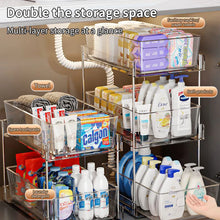 Load image into Gallery viewer, Under Sink Spice Organizers 2 Tier Clear Bathroom Container Plastic Transparent Storage Bins Kitchen Pull-Out Pantry Shelf Rack
