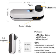 Load image into Gallery viewer, Mini Bag Sealer 2 in 1 USB Rechargeable Heat Sealer and Cutter Mini Chip Bag Sealer Heat Seal with Soft Magnetic Kitchen Tools

