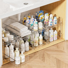 Load image into Gallery viewer, Under Sink Spice Organizers 2 Tier Clear Bathroom Container Plastic Transparent Storage Bins Kitchen Pull-Out Pantry Shelf Rack
