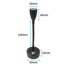 Load image into Gallery viewer, DC12V 24V RV Boat LED Reading Light 3000K 4000K Dimmable Gooseneck Wall Lamp for Truck Motorhome Yachts with 2A USB Charge Port
