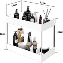 Load image into Gallery viewer, 2 Tier Under Sink Organizer Sliding Cabinet Basket Organizer Storage Rack with Hooks Hanging Cup Bathroom Kitchen Organizer
