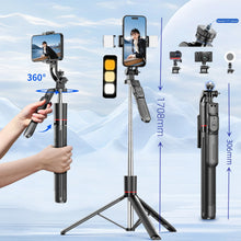 Load image into Gallery viewer, MEUYAG Selfie Stick Tripod with 1708mm Long Monopod Fill Light, Bluetooth Remote, 360° Rotation, 1/4 Interface, for mobile phone
