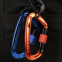 Load image into Gallery viewer, 12/23/24/25KN Professional D Shape Safety Carabiner Aluminum Key Hooks Climbing Security Master Lock Outdoor Hiking Tool
