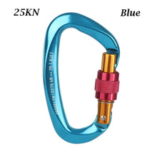 Load image into Gallery viewer, 12/23/24/25KN Professional D Shape Safety Carabiner Aluminum Key Hooks Climbing Security Master Lock Outdoor Hiking Tool
