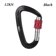 Load image into Gallery viewer, 12/23/24/25KN Professional D Shape Safety Carabiner Aluminum Key Hooks Climbing Security Master Lock Outdoor Hiking Tool
