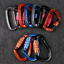 Load image into Gallery viewer, 12/23/24/25KN Professional D Shape Safety Carabiner Aluminum Key Hooks Climbing Security Master Lock Outdoor Hiking Tool
