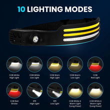 Load image into Gallery viewer, Sensor Headlamp COB LED Head Lamp Flashlight USB Rechargeable Head Torch 5 Lighting Modes Head Light with Built-in Battery
