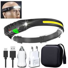 Load image into Gallery viewer, Sensor Headlamp COB LED Head Lamp Flashlight USB Rechargeable Head Torch 5 Lighting Modes Head Light with Built-in Battery

