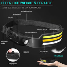 Load image into Gallery viewer, Sensor Headlamp COB LED Head Lamp Flashlight USB Rechargeable Head Torch 5 Lighting Modes Head Light with Built-in Battery
