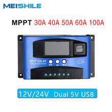 Load image into Gallery viewer, 10A-100A MPPT Solar Controller PWM Battery Charger 12V 24V Auto LCD Display Dual USB 5V Output Solar Panel Battery Regulator
