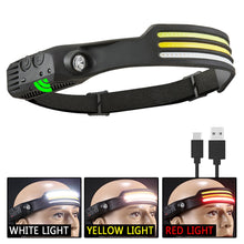 Load image into Gallery viewer, Sensor Headlamp COB LED Head Lamp Flashlight USB Rechargeable Head Torch 5 Lighting Modes Head Light with Built-in Battery
