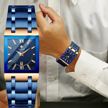 Load image into Gallery viewer, New  Fashion Watches WWOOR Luxury Square Blue Men&#39;s Wristwatch Stainless Steel Waterproof Quartz Clock Male
