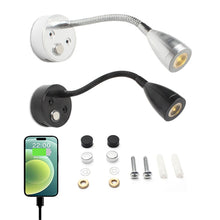 Load image into Gallery viewer, DC12V 24V RV Boat LED Reading Light 3000K 4000K Dimmable Gooseneck Wall Lamp for Truck Motorhome Yachts with 2A USB Charge Port
