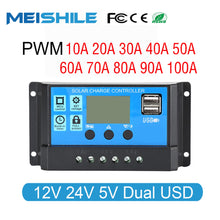 Load image into Gallery viewer, 10A-100A MPPT Solar Controller PWM Battery Charger 12V 24V Auto LCD Display Dual USB 5V Output Solar Panel Battery Regulator
