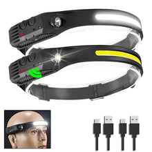 Load image into Gallery viewer, Sensor Headlamp COB LED Head Lamp Flashlight USB Rechargeable Head Torch 5 Lighting Modes Head Light with Built-in Battery
