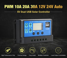 Load image into Gallery viewer, 10A-100A MPPT Solar Controller PWM Battery Charger 12V 24V Auto LCD Display Dual USB 5V Output Solar Panel Battery Regulator
