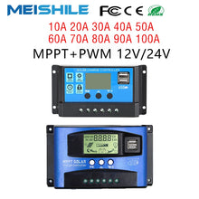 Load image into Gallery viewer, 10A-100A MPPT Solar Controller PWM Battery Charger 12V 24V Auto LCD Display Dual USB 5V Output Solar Panel Battery Regulator

